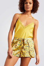 מכנסי פיג'מה קצרים SAFRAN בהדפס פרחוני צהוב