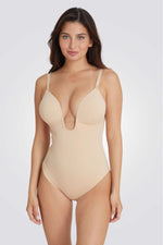 בגד גוף מחטב מחשוף U בצבע בז'