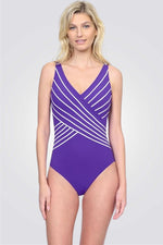 בגד ים שלם מחטב בדוגמאת פסים מחשוף וי