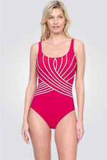 בגד ים שלם מחטב בדוגמאת פסים מחשוף עגול