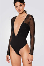 בגד גוף שרוול ארוך COUTURE עם טול ואבנים