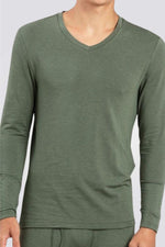 חולצה תרמית צווארון V בצבע חאקי