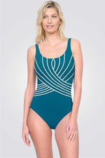 בגד ים שלם מחטב בדוגמאת פסים מחשוף עגול