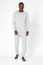 סט פיג’מה ארוכה דקה מבד במבוק לגברים בצבע אפור מלאנז'