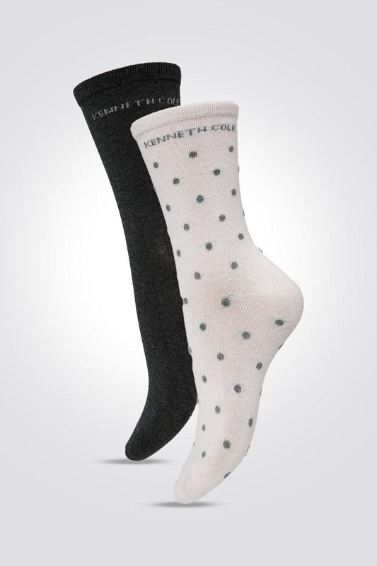 KENNETH COLE - 2 זוגות גרביים אורך קלאסי אפור-ורוד נקודות - MASHBIR//365