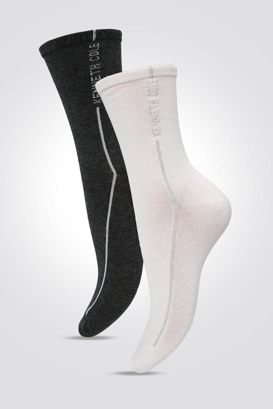 KENNETH COLE - 2 זוגות גרביים אורך קלאסי פס לוגו אפור-ורוד - MASHBIR//365
