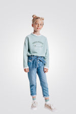 סווטשירט עם צווארון מלמלה בצבע ירוק לילדות - MASHBIR//365