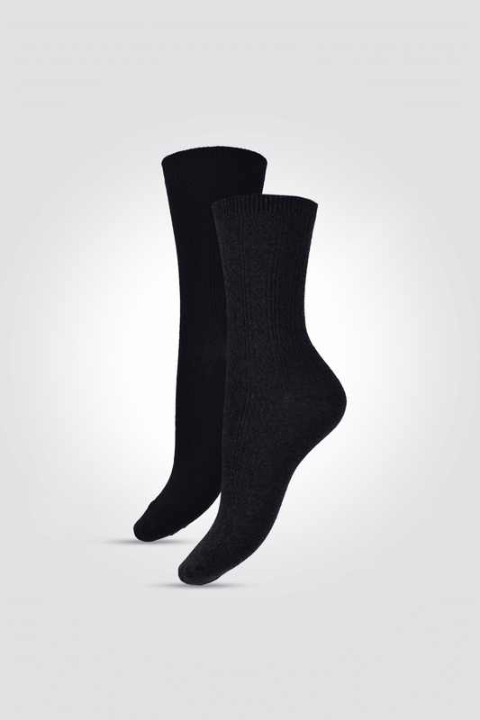2 זוגות גרביים אורך רגיל דוגמת צמות שחור-אפור - MASHBIR//365
