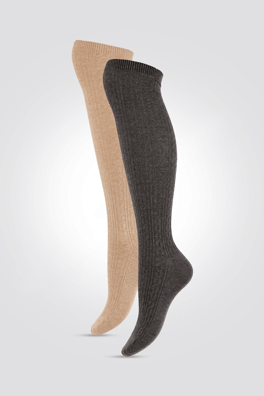 2 גרבי ברך דוגמת צמות אפור-בז' - MASHBIR//365