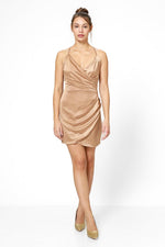 שמלת מיני סאטן בסגנון מעטפת בצבע בז' - MASHBIR//365