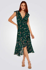 שמלה פרחונית מסולסלת בצבע ירוק - MASHBIR//365