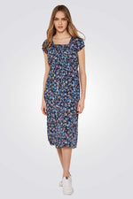 שמלה פרחונית כחול בשילוב צבעים - MASHBIR//365