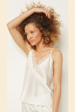 ETAM - גופיית משי בשילוב תחרה NARCISSE בצבע לבן - MASHBIR//365