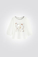 OBAIBI - טי שירט לתינוקות שרוול ארוך תפוח עם הדפס ציפורים בחום - MASHBIR//365