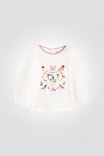 OBAIBI - טי שירט לתינוקות שרוול ארוך תפוח עם הדפס ציפורים בורוד - MASHBIR//365