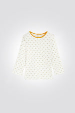 OBAIBI - טי שירט שרוול ארוך תינוקות ריבס בשמנת עם הדפס מקווקו בצהוב - MASHBIR//365