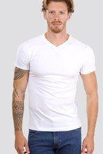 PEPE JEANS - טישירט בייסיק לבנה צווארון V - MASHBIR//365