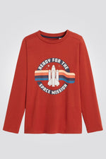 OKAIDI - טישירט ילדים בצבע כתום עם שרוולים ארוכים והדפס חללית - MASHBIR//365