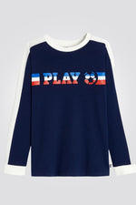 OKAIDI - טישירט ילדים שרוול ארוך כחולה עם הדפס כדורגל - MASHBIR//365