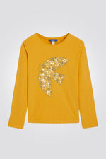 OKAIDI - טישירט ילדות עם שרוול ארוך בצהוב עם הדפס ציפור - MASHBIR//365