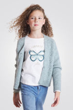 OKAIDI - טישירט ילדות שרוול ארוך בלבן עם ריקמת פרפר ירוק - MASHBIR//365