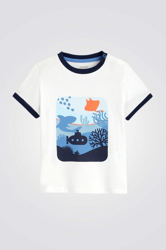 OBAIBI - טישירט קצרה לתינוקות בצבע לבן עם הדפס אוקיינוס - MASHBIR//365