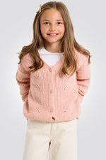 OKAIDI - קרדיגן ילדות צמות מחורר בצבע ורוד בהיר - MASHBIR//365
