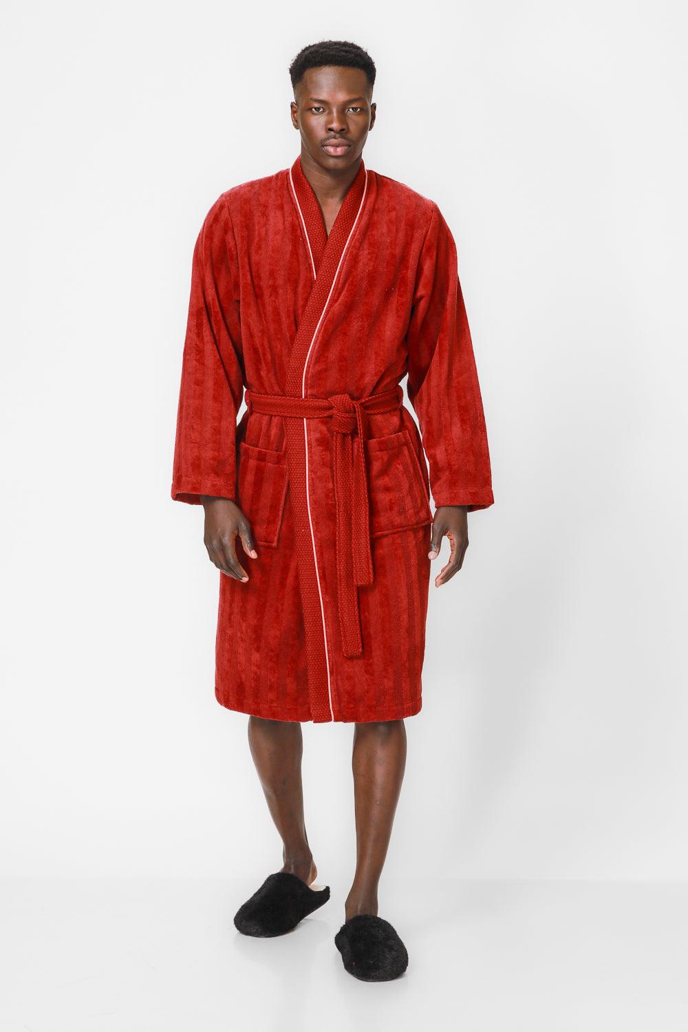 KENNETH COLE - חלוק מגבת אריגת פסים בצבע אדום - MASHBIR//365