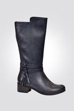 LADY COMFORT - מגף עקב פרנזים בצבע שחור - MASHBIR//365