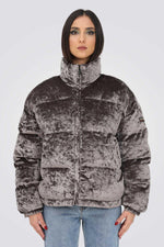 NAPAPIJRI - מעיל פוף קטיפתי בצבע חום - MASHBIR//365