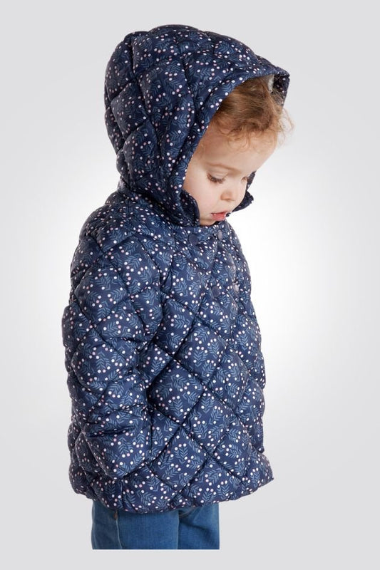 OBAIBI - מעיל תינוקות פוך עם קאפוצון הדפס פרחים ורודים על רקע כחול - MASHBIR//365