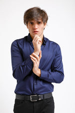 KENNETH COLE - מכופתרת COTTON SATIN כחול - MASHBIR//365