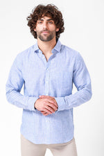 KENNETH COLE - מכופתרת כחולה עם פסים דקים בצבע לבן - MASHBIR//365