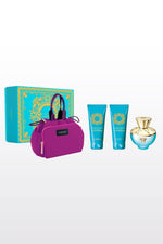 VERSACE - סט דילן טורקיז לאישה לאישה א.ד.ט 100 + ג'ל רחצה 100 מ"ל + תחליב גוף 100 מ"ל + תיק איפור - MASHBIR//365