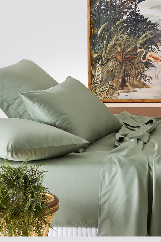 REPLAY - סדין מיטה זוגית 180/200 כותנה ובמבוק בצבע ירוק אקליפטוס - MASHBIR//365