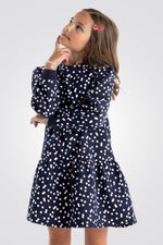 OKAIDI - שמלת ילדות שרוול ארוך הדפס פרחים לבנים על כחול - MASHBIR//365