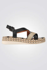 GEOX - סנדל לנשים SMO.LEA+WOV.TEXT בצבע שחור - MASHBIR//365