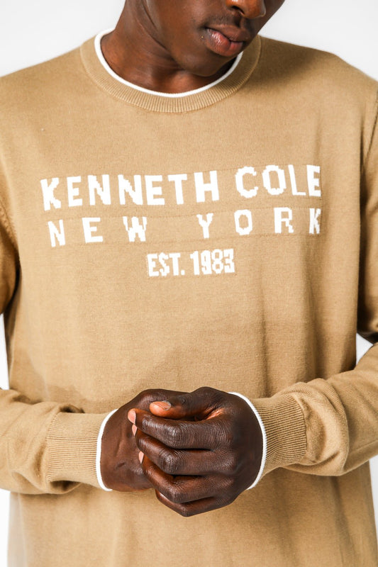 KENNETH COLE - סריג בייסיק צווארון עגול בצבע בז - MASHBIR//365