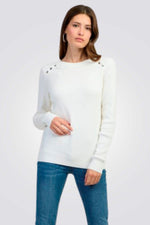 NAUTICA - סריג צווארון עגול עם לוגו רקמה בצבע לבן - MASHBIR//365