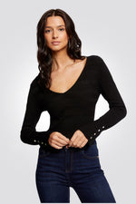 MORGAN - סודר וי עם כפתורים בשרוול בשחור - MASHBIR//365