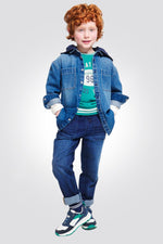 OKAIDI - סווטשירט ילדים במראה פוטבול ירוק עם שרוול לבן - MASHBIR//365