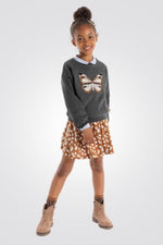 OKAIDI - סטוושירט ילדות אפור עם ריקמת פרפר חומה - MASHBIR//365