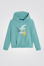 OKAIDI - סווטשירט ילדות עם קאפושון בצבע ירק מנטה עם הדפס ציפורים בצהוב ולבן - MASHBIR//365