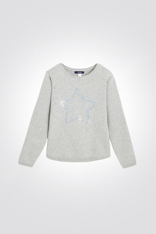 OKAIDI - סווטשירט כוכב רקום בצבע אפור לילדות - MASHBIR//365