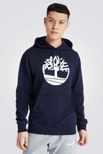 TIMBERLAND - סווטשירט כחול עם כובע והדפס לוגו עץ - MASHBIR//365