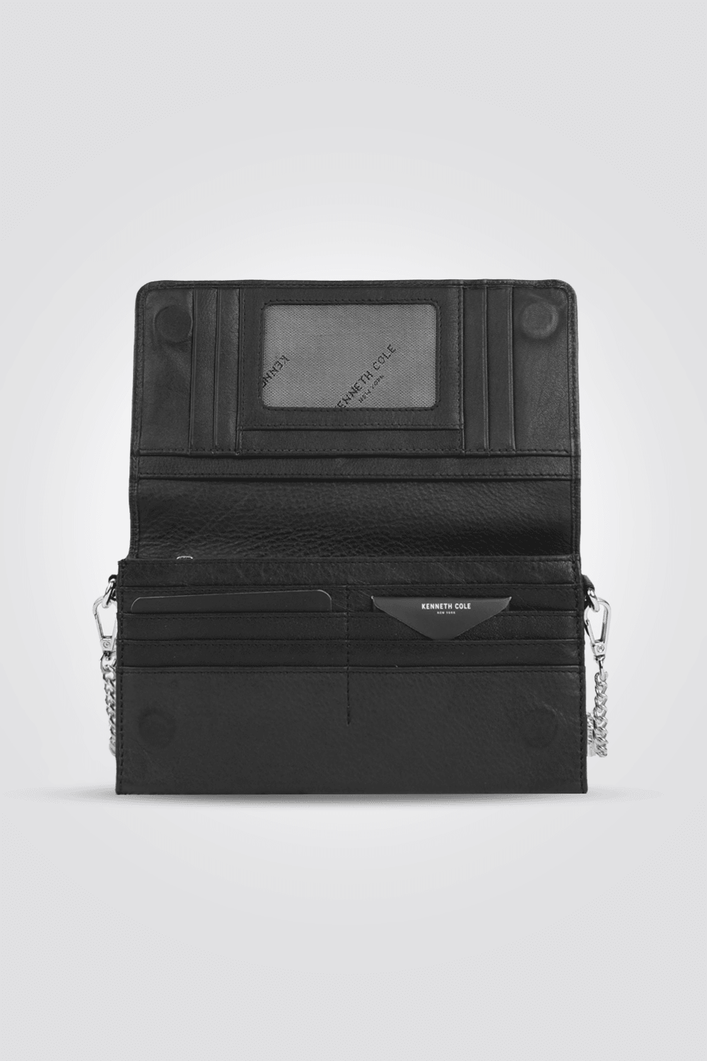 KENNETH COLE - תיק עור קרוס בצבע שחור שרשרת כסף - MASHBIR//365