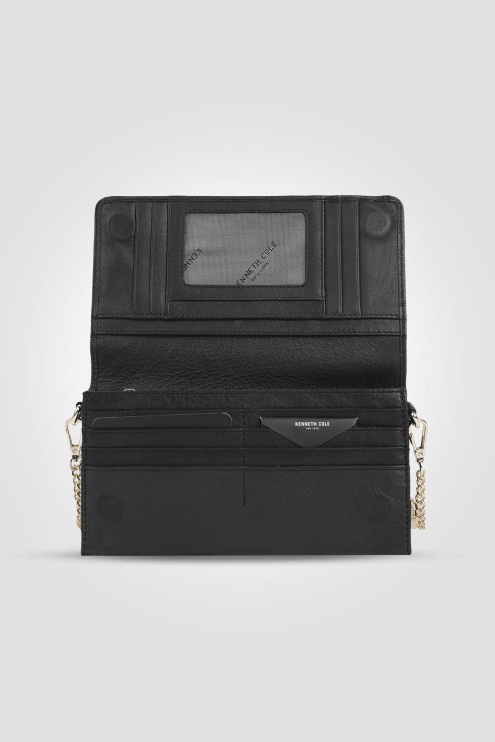 KENNETH COLE - תיק עור קרוס בצבע שחור שרשרת זהב - MASHBIR//365