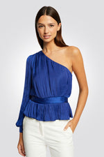 MORGAN - חולצה אלגנטית כתף אחת בצבע כחול - MASHBIR//365