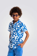 OKAIDI - חולצה מכופתרת קצרה לילדים בהדפס כחול לבן - MASHBIR//365