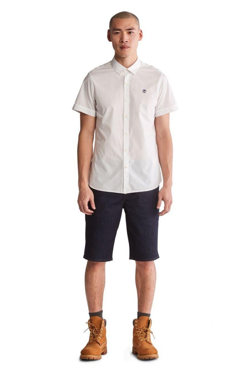 TIMBERLAND - חולצה מכופתרת קצרה עם לוגו בצבע לבן - MASHBIR//365